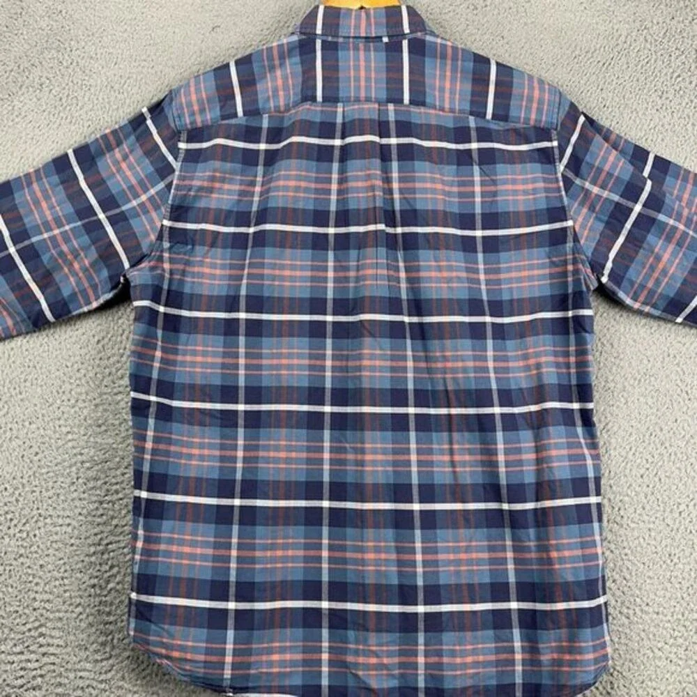 J Crew Flex Oxford Button Down Shirt Men Large Blue Plaid Slim Fit Pocket Casual